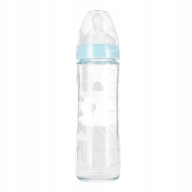 NUK Butelka szklana ze smoczkiem 240 ml 0-6m New Classic niebieska