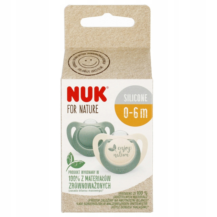 NUK Smoczek uspokajający silikonowy 0-6m For Nature zielony op.2 szt.