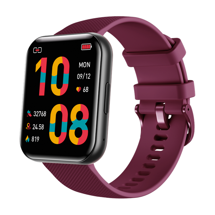 Bemi SmartWatch Exo Czarny + Pasek Silikonowy Czerwony / Czerwone Wino