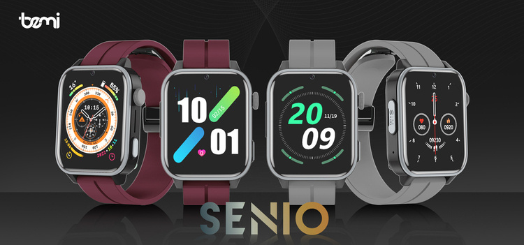 Bemi SmartWatch Senio Szary + Pasek Silikonowy Czerwony / Czerwone Wino