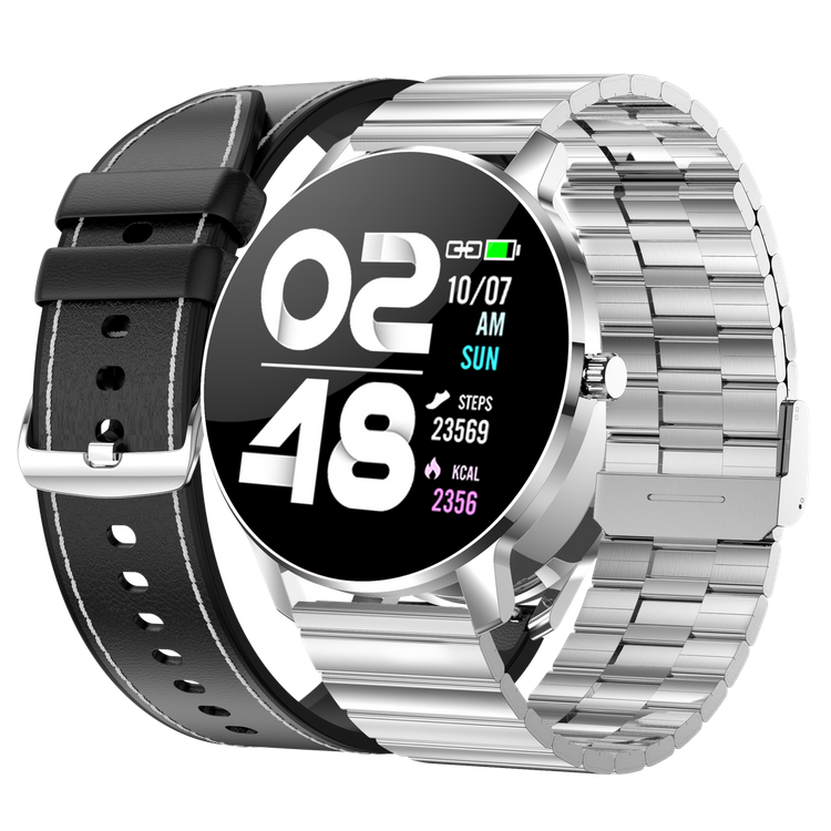 Smartwatch Bemi ARI Srebrny Dwa Paski Chrom/Czarny