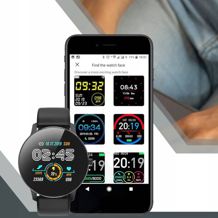 Smartwatch Bemi ARI Srebrny Dwa Paski Chrom/Czarny