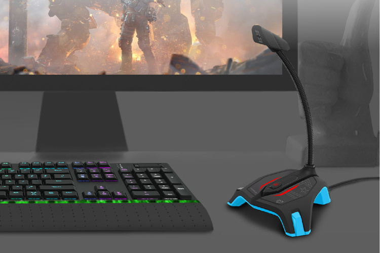 Vertux Mikrofon Omnikierunkowy USB STREAMER-2 LED RGB Mute Button Niebieski