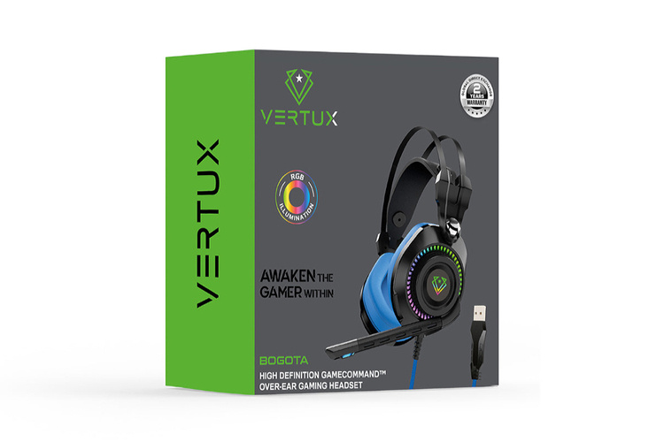 Vertux Słuchawki Audiophile 50mmWokółuszne Bogota Niebieskie 3,5mm RGB USB 105 dB