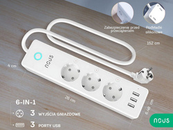 NOUS A5 Inteligentna Listwa Zasilająca Przedłużacz Smart Power 3 gniazda 3 porty USB